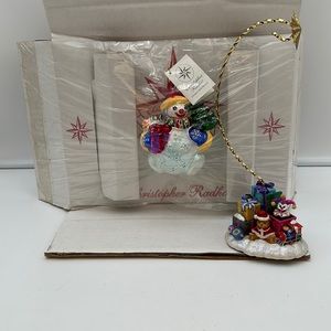 Vintage CHRISTOPHER RADKO "Chubby Cheer Delight" Snowman Ornament with stand.